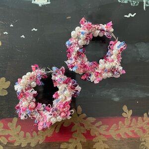 Faux pearl and textile hoop earrings